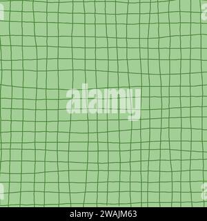 Hand drawn green plaid pattern. Check, square doodle background. Line art freehand grid. Crossing green stripes brush stroke. Notebook Texture. Abstra Stock Vector