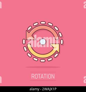 Oval with arrows icon in comic style. Consistency repeat vector cartoon illustration on white isolated background. Reload rotation business concept sp Stock Vector