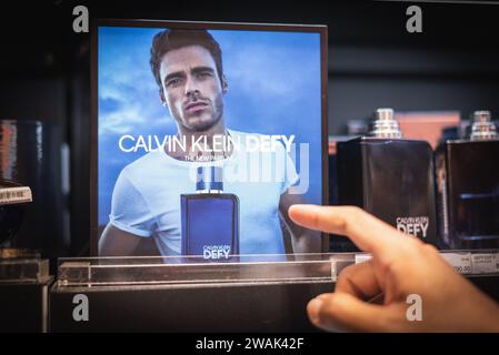 Bangkok, Thailand - November 26, 2023: Richard Madden in Calvin Klein's poster promoting Calvin Klein Defy Eau de Parfum. Stock Photo