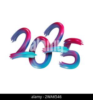 Happy New Year 2025. Abstract text From The Smears Of Acrylic Paint. Vector illustration Stock Vector