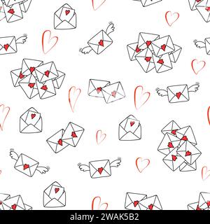 Hand drawn seamless pattern love letters icons doodles vector image Stock Vector
