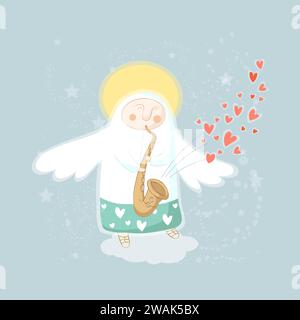 Cupid angel love character playing the saxophone vector illustration for Valentine day or wedding dating Stock Vector