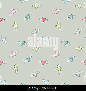 Cute colorful flying heart shapes seamless pattern Vector Image Stock Vector