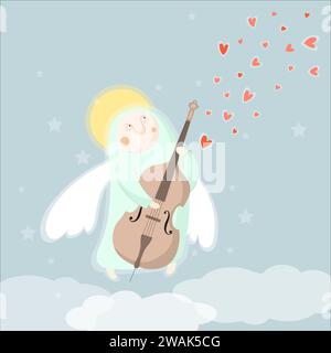 Cupid angel love character playing the cello vector illustration for Valentine day or wedding dating Stock Vector
