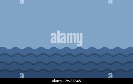 Blue abstract background wave paper layers with drop shadows. Modern empty water banner space for text. 3d paper cut layers. Vector illustration sea b Stock Vector