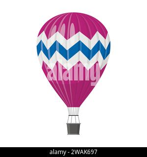 Aerostat Balloon transport with basket icon isolated on white background, Cartoon air-balloon ballooning adventure flight, ballooned traveling flying Stock Vector