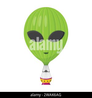 Aerostat Balloon transport in the form of an alien with basket icon isolated on white background, Cartoon air-balloon ballooning adventure flight, bal Stock Vector