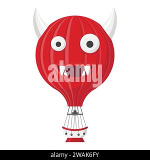 Aerostat Balloon demon transport with basket icon isolated on white background, Cartoon monster air-balloon ballooning adventure flight, ballooned tra Stock Vector