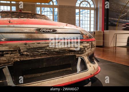 Ford Fusion NASCAR cup car, driven to the 2011 Daytona 500 win by Trevor Bayne, on display at the Henry Ford Museum of American Innovation Stock Photo