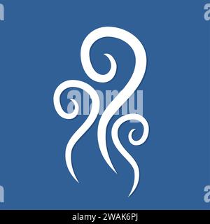 Smoke icon on blue background. Smell line icon, hot aroma, stink or cooking steam symbol, smelling or vapor, aroma vaporize or odor sign. Vector illus Stock Vector