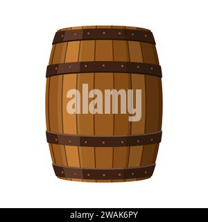 Alcohol barrel, drink container, wooden keg icon isolated on white background. Barrel for wine, rum, beer or gunpowder. Vector Illustration Stock Vector