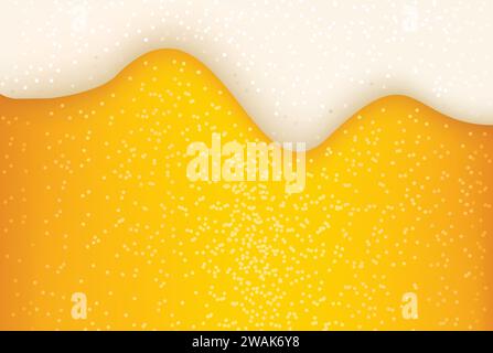Beer with foam and bubbles, lager beer background. Poster template of seamless realistic craft beer, alcohol drink. Vector illustration. Stock Vector