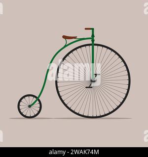 Old bicycle isolated on background, Retro Penny farthing bike. High wheel vintage bicycle, Vector illustartion. Stock Vector