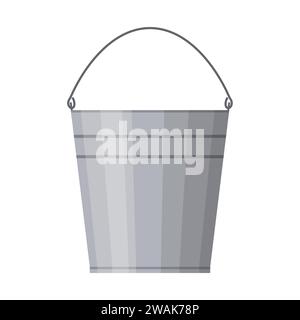 Metal bucket and household isolated on white background, Agriculture work equipment. Steel gardening container. Vector illustration. Stock Vector