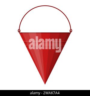 Red cone fire bucket for fire fighting isolated on white background. Bucket for combating small flames. Firefighter equipment. Vector illustration. Stock Vector