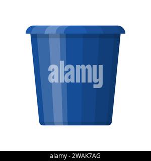 Blue plastic bucket in flat design isolated on white background. House cleaning and gardening equipment. Household accessories. Vector illustration. Stock Vector