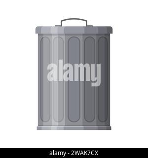 Metal trash bin isolated on white background. Garbage container with closed lid. Steel trash bucket. Vector illustration. Stock Vector