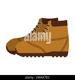 Brown hiking shoes or army military boots isolated on white background. Mountain footwear Vector illustration. Stock Vector