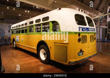 The bus on which Rosa Parks was arrested, in 1955, for failing to give up her seat to a white man, at The Henry Ford Museum of American Innovation Stock Photo