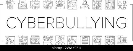 cyberbullying cyber online icons set vector Stock Vector