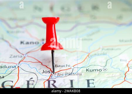Jos, Nigeria pin on map Stock Photo