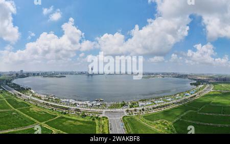 Beijing, China. 6th Sep, 2023. This aerial panorama photo taken on Sept. 6, 2023 shows a view of the Lingang new area of the China (Shanghai) Pilot Free Trade Zone in east China's Shanghai. Credit: Fang Zhe/Xinhua/Alamy Live News Stock Photo