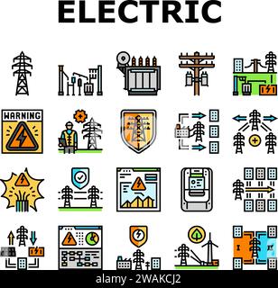 electric grid energy power icons set vector Stock Vector