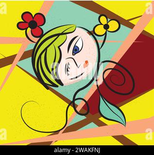 abstract frame colorful faces woman Stock Vector