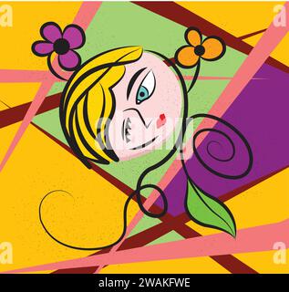 abstract frame colorful faces woman Stock Vector