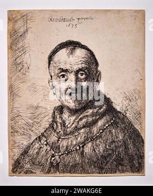 Rembrandt etching exhibition, first oriental head, 1635 Stock Photo