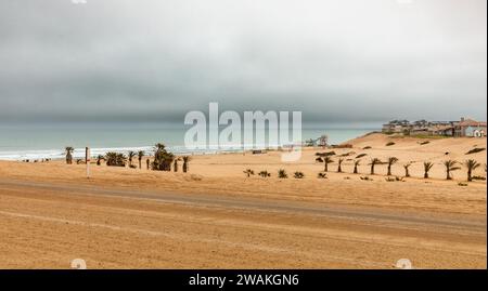 Part of the town of Henties Bay on the Skeleton Coast shoreline of Namibia. Stock Photo