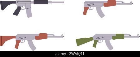 Tactical assault rifles. Military weapons. Military weapons silhouettes. Vector illustration. Stock Vector