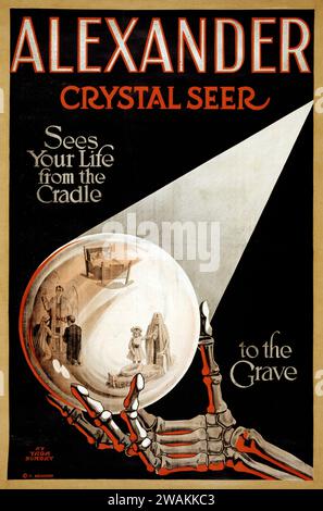 Alexander, crystal seer sees our life from the cradle to the grave. C 1910. (Claude Alexander 1880-1954) Stock Photo