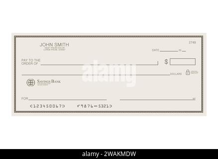 Blank bank cheque. Personal desk check template with empty field to fill. Banknote, money design,currency, bank note, voucher, gift certificate, money Stock Vector