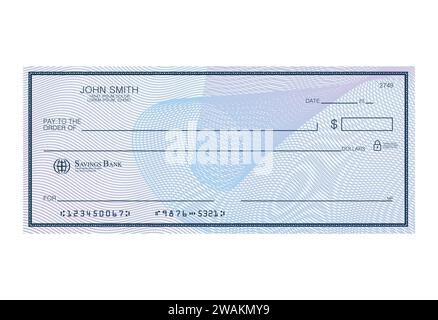 Blank bank cheque with abstract watermark. Personal desk check template with empty field to fill. Banknote, money design,currency, bank note, voucher, Stock Vector