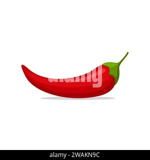 Hot red Chilly pepper isolated on white background, cartoon mexican chilli, paprika icon sign. Spicy food symbol, cayenne pepper. Vector illustration. Stock Vector