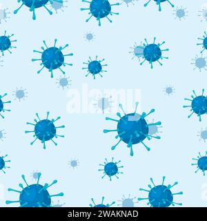 Seamless pattern with novel Coronavirus 2019-nCoV on blue background. Abstract model of Chinese virus. Quarantine concept. Coronavirus epidemic backdr Stock Vector