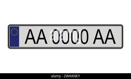 European car plate number with EU symbol isolated on white background. Vector Stock Vector