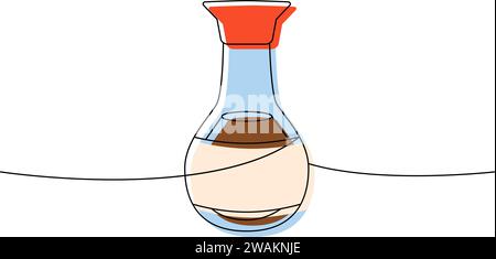 Soy bottle sauce one line colored continuous drawing. Japanese cuisine, traditional food continuous one line illustration. Vector illustration. Stock Vector