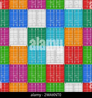 Cargo Containers stack for freight shipping and sea export seamless pattern. Sea Port logistics and transportation Vector Illustration Stock Vector