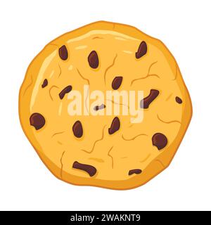 Chocolate chips cookie isolated on white background. Sweet food cookie icon. Biscuit, small baked, crisp pastry with crush fragments. Vector illustrat Stock Vector