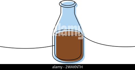 Soy sauce bottle one line colored continuous drawing. Japanese cuisine, traditional food continuous one line illustration. Vector illustration. Stock Vector