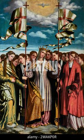 Sant'Orsola e le vergini compagne - olio su tela - Alessandro Bonvicino detto Moretto - 1550 - Brescia, chiesa di San Clemente Stock Photo