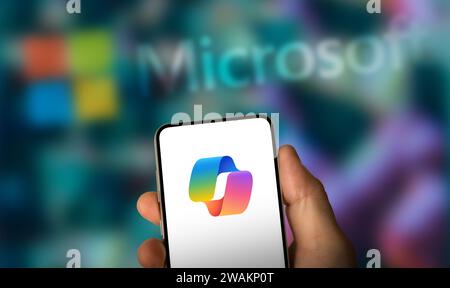 Microsoft Copilot AI chatbot displayed on mobile device Stock Photo - Alamy