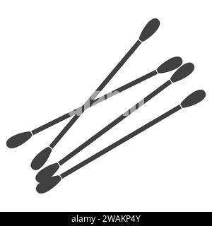 Cotton swab icon isolated on white background. Care and hygiene. Black ear and cosmetic buds. Wooden ear stick. Bath and makeup symbols.. Vector illus Stock Vector