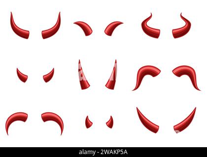 Set of Devil horns isolated on white background, Red devil demon satan horn. Monster symbol. Vector illustration. Stock Vector