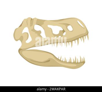 Dinosaur skull icon isolated on a white background, Tyrannosaurus Rex head fossil. Ancient remains of dino skeleton, Prehistoric reptile, Paleontology Stock Vector