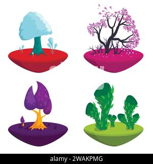 Fantasy Alien Plants For Game Ui Design. Cartoon Vector Illustration 