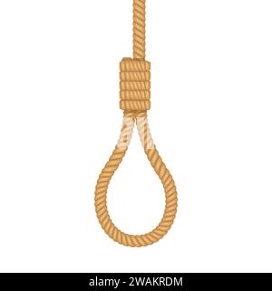 Gallows Rope loop hanging isolated on white background. Old rope with hangman's noose. Vector illustration Stock Vector