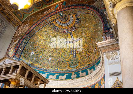 Golden mosaic decorating the dome ceiling of Saint Clemens Basilica in ...